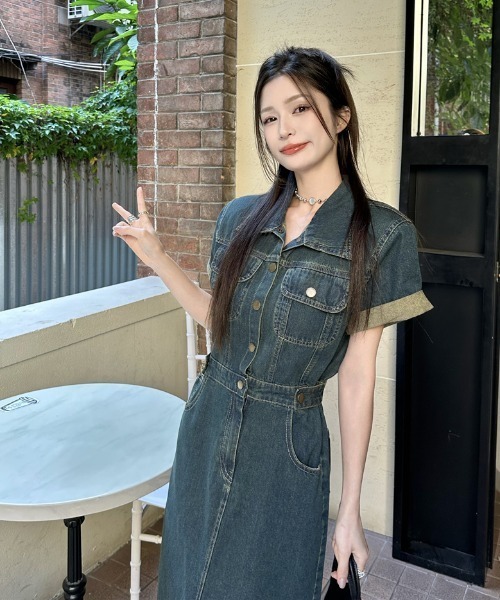 FAVORITO(ファヴォリート)の「デニム襟付きワンピース(ワンピース・レディース・ブルー・M/S/XL/L)」の3枚目の写真