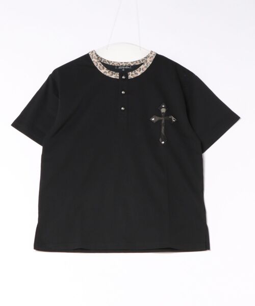 BENDER TOKYO(ベンダートウキョウ)の「カモフラ クロスワッペン スタッズ レオパードリブ ヘンリーネック Tシャツ(Tシャツ/カットソー・メンズ・ブラック/アイボリー・M/L)」の5枚目の写真