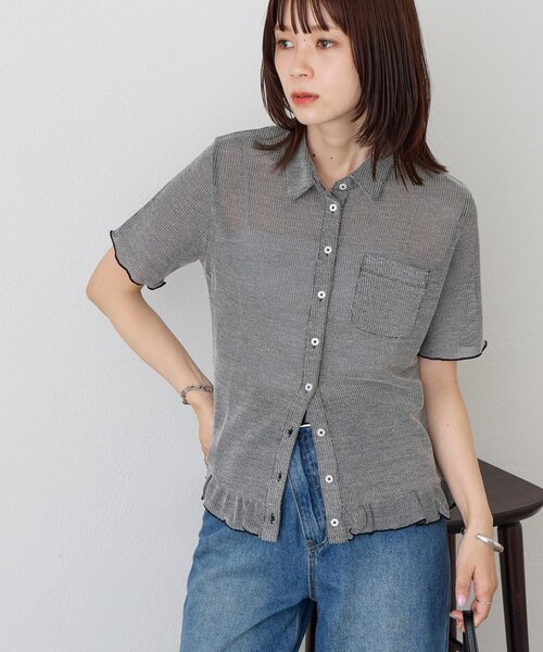 DISCOAT(ディスコート)の「【WEB限定】メランジメッシュ半袖シャツ(カーディガン/ボレロ・レディース・ベージュ/ブラック/オフホワイト・MEDIUM)」の2枚目の写真