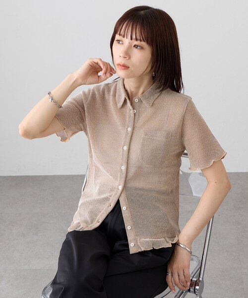 DISCOAT(ディスコート)の「【WEB限定】メランジメッシュ半袖シャツ(カーディガン/ボレロ・レディース・ベージュ/ブラック/オフホワイト・MEDIUM)」の22枚目の写真
