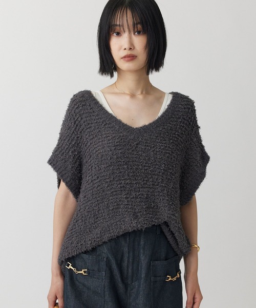 BABYLONE(バビロン)の「ループアミVネックニット(ベスト・レディース・ホワイト/ライトブルー/チャコール・フリー)」の2枚目の写真