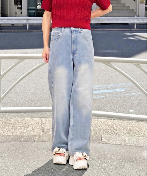FUN(ファン)の「リボンストレートパンツ(デニムパンツ・レディース・ブラック/サックスブルー・M/S/L)」の3枚目の写真