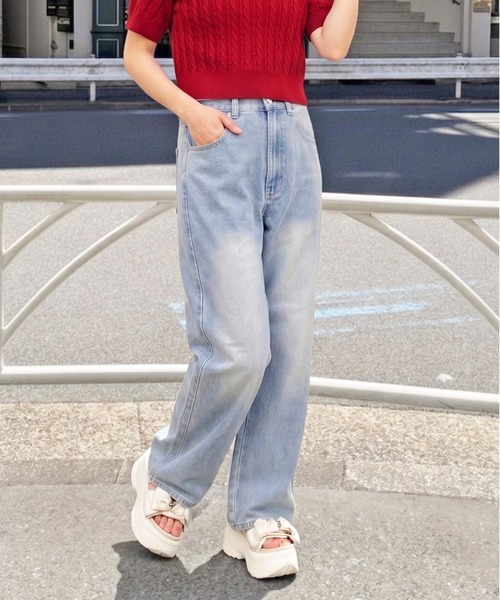 FUN(ファン)の「リボンストレートパンツ(デニムパンツ・レディース・ブラック/サックスブルー・M/S/L)」の4枚目の写真