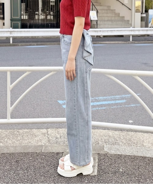 FUN(ファン)の「リボンストレートパンツ(デニムパンツ・レディース・ブラック/サックスブルー・M/S/L)」の5枚目の写真
