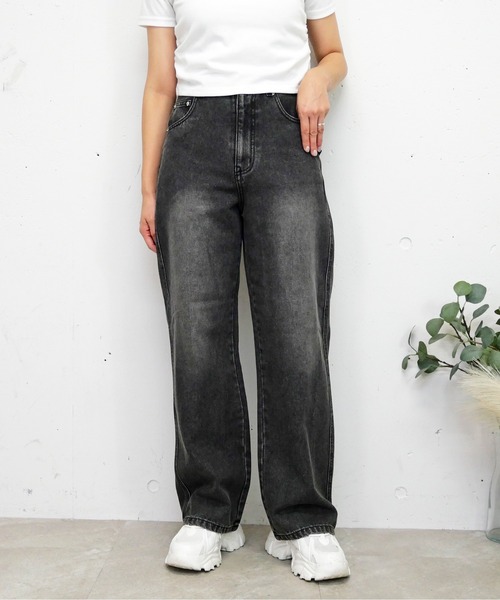 FUN(ファン)の「リボンストレートパンツ(デニムパンツ・レディース・ブラック/サックスブルー・M/S/L)」の8枚目の写真