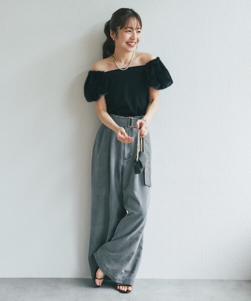 La boutique BonBon(ラブティックボンボン)の「【大人カジュアル】テンセルデニムベルト付きバギーデニム(デニムパンツ・レディース・ブルー/グレー・36/38)」の9枚目の写真