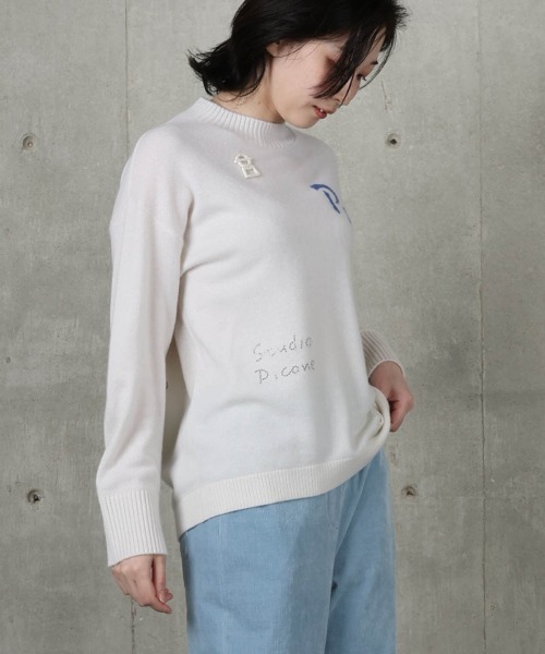STUDIO PICONE(スタジオピッコーネ)の「カシミヤ100%ロゴデザインニット(ニット/セーター・レディース・ブラック/ライトグレー/ホワイト/キャメル・L/M)」の9枚目の写真