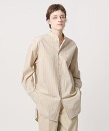 <LOEFF>ストライプ バンドカラー シャツ