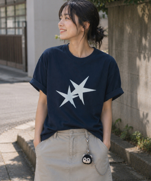 GRAVER ORDINARY（グレイバーオーディナリー）の「[ODNR UNISEX]ツインズスター 半袖Tシャツ_NAVY（Tシャツ/カットソー・レディース・ネイビー・SMALL/MEDIUM/LARGE）」の3枚目の写真