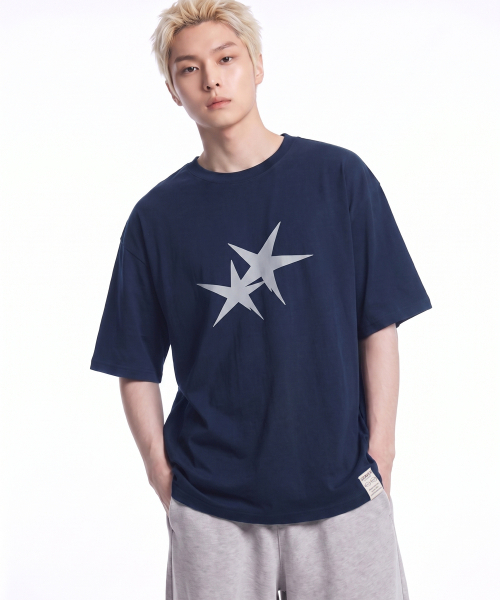 GRAVER ORDINARY（グレイバーオーディナリー）の「[ODNR UNISEX]ツインズスター 半袖Tシャツ_NAVY（Tシャツ/カットソー・レディース・ネイビー・SMALL/MEDIUM/LARGE）」の4枚目の写真