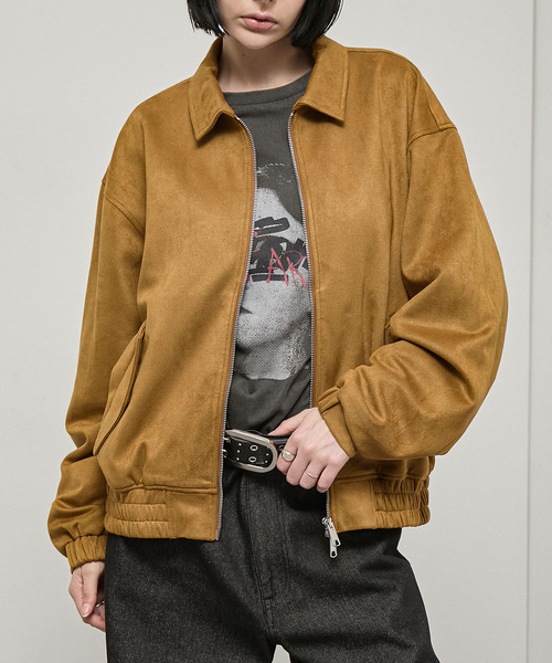 Alfred Alex(アルフレッドアレックス)の「【Alfred Alex】Soft Fade Shirring Double-Zip Blouson / ソフトフェード ダブルジップシャーリングブルゾン(ブルゾン・メンズ・ブラック/ダークブラウン系/キャメル・L/M)」の4枚目の写真