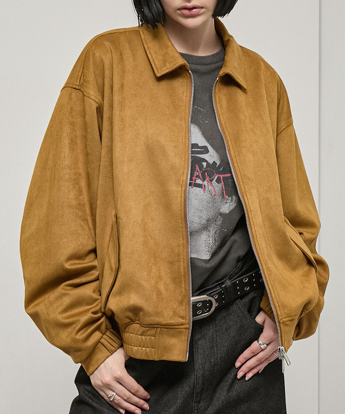 Alfred Alex(アルフレッドアレックス)の「【Alfred Alex】Soft Fade Shirring Double-Zip Blouson / ソフトフェード ダブルジップシャーリングブルゾン(ブルゾン・メンズ・ブラック/ダークブラウン系/キャメル・L/M)」の6枚目の写真