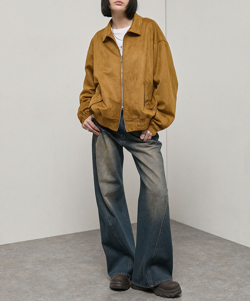 Alfred Alex(アルフレッドアレックス)の「【Alfred Alex】Soft Fade Shirring Double-Zip Blouson / ソフトフェード ダブルジップシャーリングブルゾン(ブルゾン・メンズ・ブラック/ダークブラウン系/キャメル・L/M)」の10枚目の写真