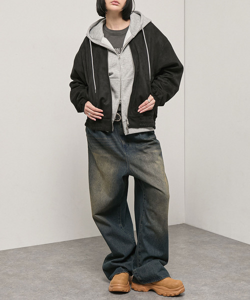 Alfred Alex(アルフレッドアレックス)の「【Alfred Alex】Soft Fade Shirring Double-Zip Blouson / ソフトフェード ダブルジップシャーリングブルゾン(ブルゾン・メンズ・ブラック/ダークブラウン系/キャメル・L/M)」の18枚目の写真