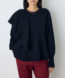 サイドラッフルペプラムニットトップス 秋服 冬服　デザインニット　体系カバー　アシンメトリー