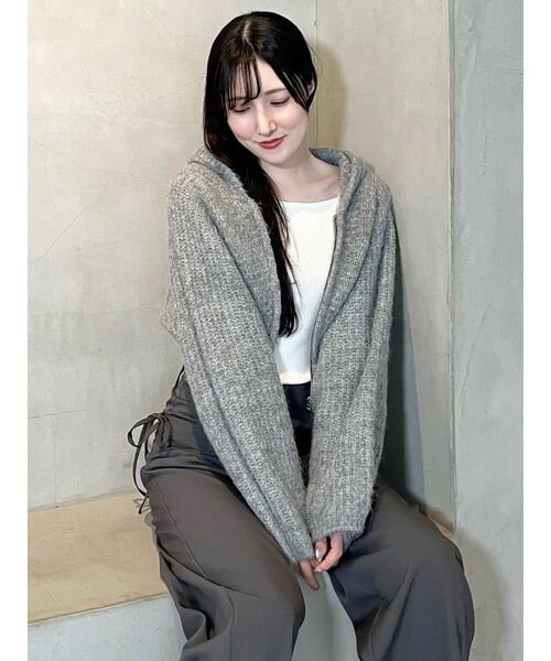MERCURYDUO(マーキュリーデュオ)の「ZIP-UPニットフーディ(カーディガン/ボレロ・レディース・ブラック/オフホワイト/グレー・FREE)」の19枚目の写真