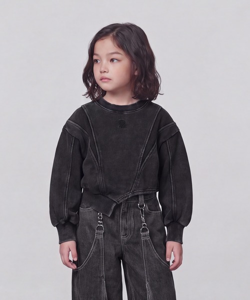 DURAS（デュラス）の「KIDS｜アシンメトリーヘムスウェット｜ペアコーデ対応（スウェット・キッズ・グレー/ピンク/ブラック・M(110-120)/L(120-130)/S(100-110)）」の7枚目の写真