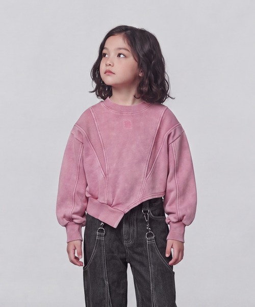 DURAS（デュラス）の「KIDS｜アシンメトリーヘムスウェット｜ペアコーデ対応（スウェット・キッズ・グレー/ピンク/ブラック・M(110-120)/L(120-130)/S(100-110)）」の12枚目の写真