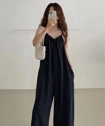 ギャザーワイドサロペットパンツ オールインワン