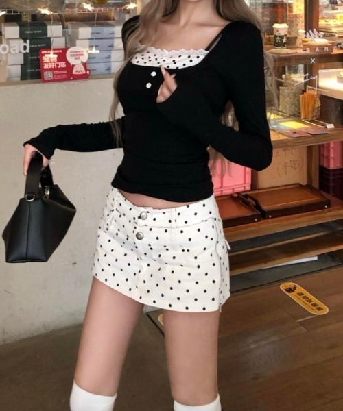mebole(メボレ)の「fake layered dot top(Tシャツ/カットソー・レディース・ブラック・FREE)」の5枚目の写真