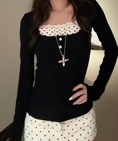 mebole(メボレ)の「fake layered dot top(Tシャツ/カットソー・レディース・ブラック・FREE)」の8枚目の写真
