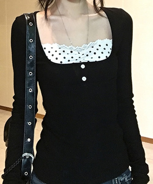 mebole(メボレ)の「fake layered dot top(Tシャツ/カットソー・レディース・ブラック・FREE)」の9枚目の写真