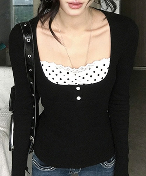 mebole(メボレ)の「fake layered dot top(Tシャツ/カットソー・レディース・ブラック・FREE)」の10枚目の写真