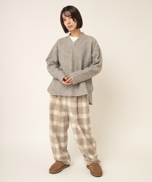 RNA-N(アールエヌエーエヌ)の「R4531 コットンウールカルゼチェックパンツ(その他パンツ・レディース・グレー/ダークブラウン/アイボリー・FREE)」の8枚目の写真