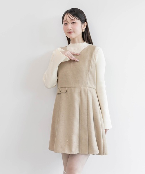 RANDA(ランダ)の「ツイードプリーツミニワンピース(ワンピース・レディース・ベージュ/ホワイト/ブラック・0/1)」の3枚目の写真