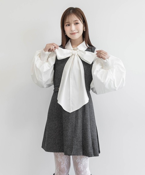 RANDA(ランダ)の「ツイードプリーツミニワンピース(ワンピース・レディース・ベージュ/ホワイト/ブラック・0/1)」の1枚目の写真