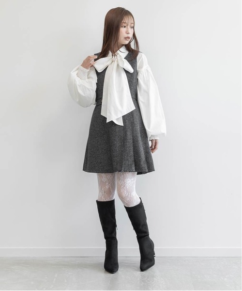 RANDA(ランダ)の「ツイードプリーツミニワンピース(ワンピース・レディース・ベージュ/ホワイト/ブラック・0/1)」の4枚目の写真