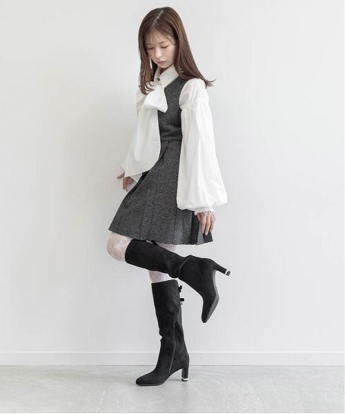RANDA(ランダ)の「ツイードプリーツミニワンピース(ワンピース・レディース・ベージュ/ホワイト/ブラック・0/1)」の5枚目の写真