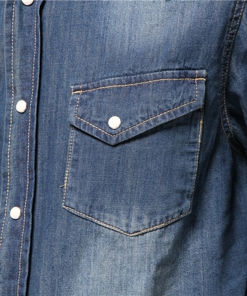 GRAND GLOBAL（グランドグローバル）の「GRAND GLOBAL / 岡山デニムウエスタンシャツ（シャツ/ブラウス・メンズ・インディゴブルー/ライトインディゴブルー・42/38/40）」の8枚目の写真