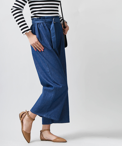 WEGO（ウィゴー）の「WEGO/ベルトクロップドワイドパンツ（スラックス・レディース・ライトインディゴブルー/ピンク/インディゴブルー/その他1/ブラック・LARGE/MEDIUM）」の22枚目の写真