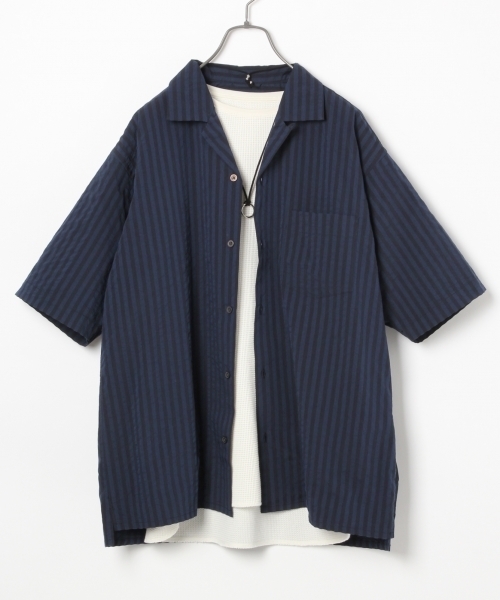 GLOBAL WORK（グローバルワーク）の「【吸水速乾】ビーチパジャマオープンシャツ/738553（シャツ/ブラウス・メンズ・ベージュ/ネイビー/ダークブルー/ブラック・SMALL/LARGE/MEDIUM/X-LARGE）」の4枚目の写真