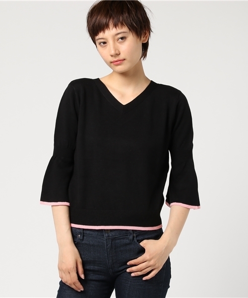 GUILD PRIME（ギルドプライム）の「【GUILD PRIME】WOMENS フレアスリーブVネックニット（ニット/セーター・レディース・オフホワイト/レモンイエロー/ブラック・36/34）」の13枚目の写真