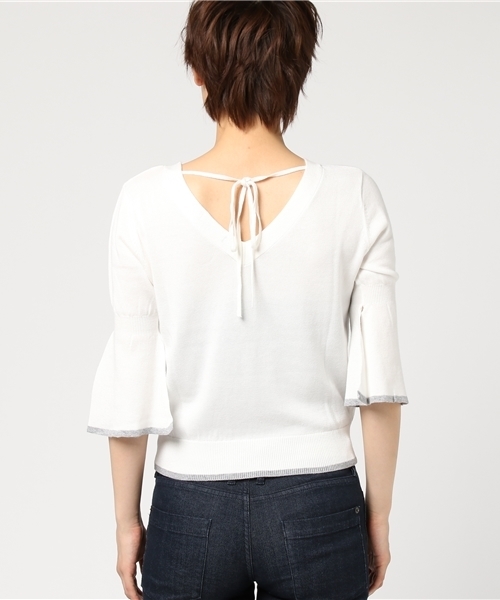 GUILD PRIME（ギルドプライム）の「【GUILD PRIME】WOMENS フレアスリーブVネックニット（ニット/セーター・レディース・オフホワイト/レモンイエロー/ブラック・36/34）」の6枚目の写真