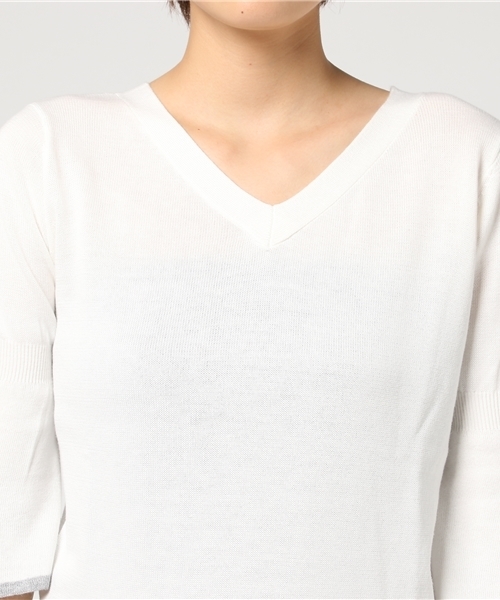 GUILD PRIME（ギルドプライム）の「【GUILD PRIME】WOMENS フレアスリーブVネックニット（ニット/セーター・レディース・オフホワイト/レモンイエロー/ブラック・36/34）」の7枚目の写真