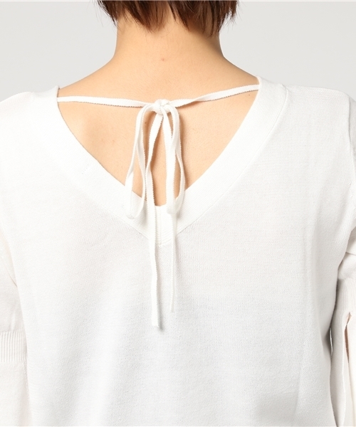 GUILD PRIME（ギルドプライム）の「【GUILD PRIME】WOMENS フレアスリーブVネックニット（ニット/セーター・レディース・オフホワイト/レモンイエロー/ブラック・36/34）」の8枚目の写真