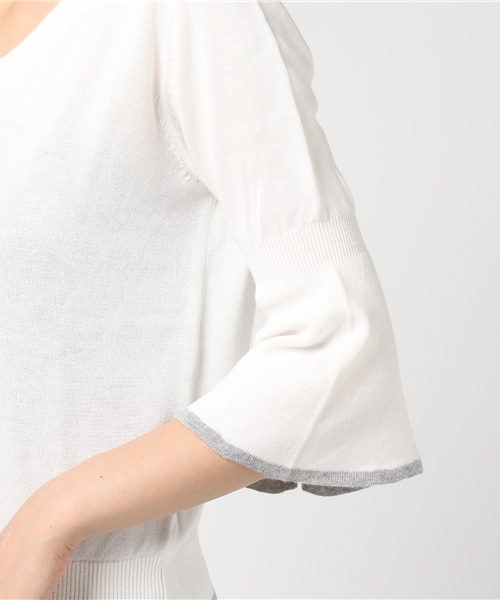 GUILD PRIME（ギルドプライム）の「【GUILD PRIME】WOMENS フレアスリーブVネックニット（ニット/セーター・レディース・オフホワイト/レモンイエロー/ブラック・36/34）」の9枚目の写真