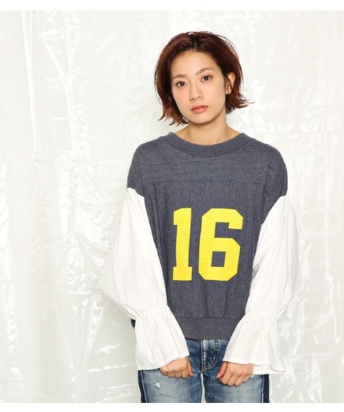 Rodeo Crowns（ロデオクラウンズ）の「フットボール ドッキング スウェット（Tシャツ/カットソー・レディース・イエロー系その他/ブラック/ネイビー・SMALL/MEDIUM）」の2枚目の写真