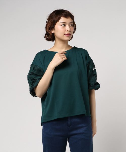 earth music&ecology（アースミュージックアンドエコロジー）の「・レーススリーブプルオーバー（Tシャツ/カットソー・レディース・ライトベージュ/オフホワイト/ダークグリーン/ネイビー/オレンジ系その他/マスタード・FREE）」の7枚目の写真