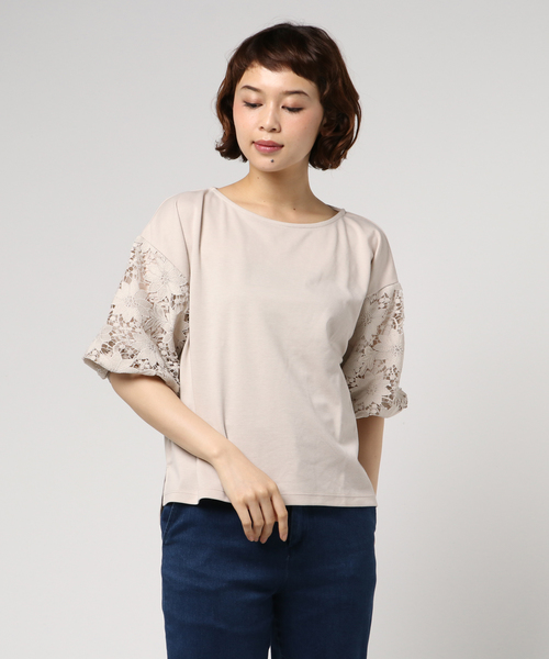 earth music&ecology（アースミュージックアンドエコロジー）の「・レーススリーブプルオーバー（Tシャツ/カットソー・レディース・ライトベージュ/オフホワイト/ダークグリーン/ネイビー/オレンジ系その他/マスタード・FREE）」の3枚目の写真