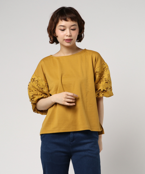 earth music&ecology（アースミュージックアンドエコロジー）の「・レーススリーブプルオーバー（Tシャツ/カットソー・レディース・ライトベージュ/オフホワイト/ダークグリーン/ネイビー/オレンジ系その他/マスタード・FREE）」の5枚目の写真