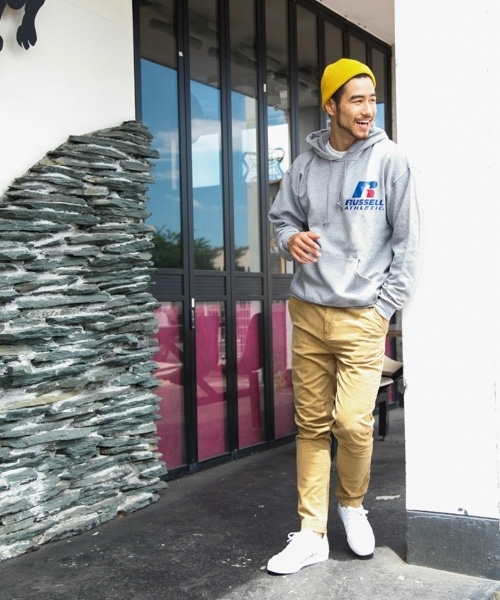 Russell Athletic(ラッセルアスレティック)の「【RUSSELL ATHLETIC (ラッセルアスレチック)】胸ロゴプルパーカー 18AW(パーカー・メンズ・ネイビー/グレー/オフホワイト・LARGE)」の2枚目の写真