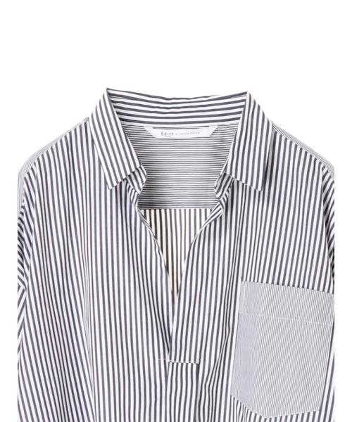 Editt by YECCA VECCA（エディットバイイェッカヴェッカ）の「オーバーサイズシャツワンピース（ワンピース・レディース・カーキ/キャメル/ストライプ・FREE）」の9枚目の写真