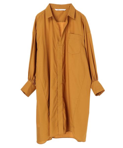 Editt by YECCA VECCA（エディットバイイェッカヴェッカ）の「オーバーサイズシャツワンピース（ワンピース・レディース・カーキ/キャメル/ストライプ・FREE）」の4枚目の写真