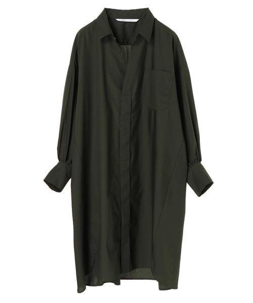 Editt by YECCA VECCA（エディットバイイェッカヴェッカ）の「オーバーサイズシャツワンピース（ワンピース・レディース・カーキ/キャメル/ストライプ・FREE）」の5枚目の写真