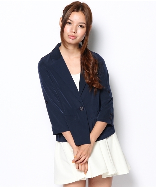 Khaju(カージュ)の「Khaju:ライトシングルジャケット(テーラードジャケット・レディース・ベージュ系その他/ネイビー/ブルー・ONE SIZE)」の15枚目の写真