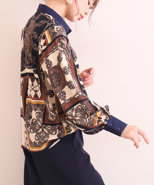 Sawa a la mode（サワアラモード）の「スカーフ柄が素敵なヴィンテージシャツトップス（シャツ/ブラウス・レディース・ネイビー・FREE）」の14枚目の写真